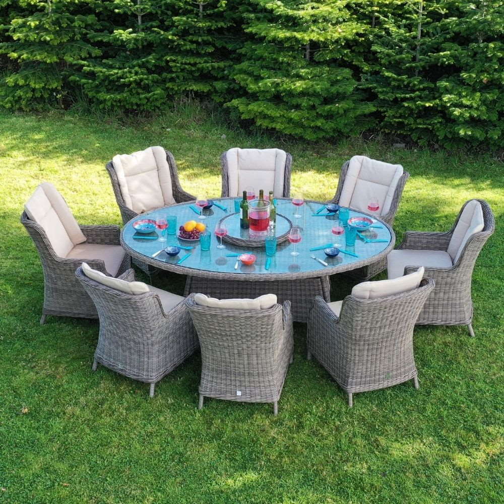 Boston 8 Seater Oval Rattan Furniture Set With Lazy Susan