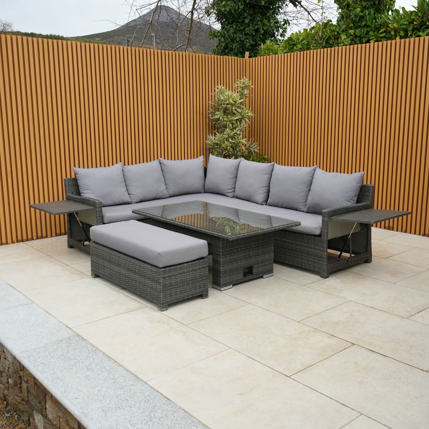 Wellington Rattan Rectangular L-Shaped Corner Set with Rising Table