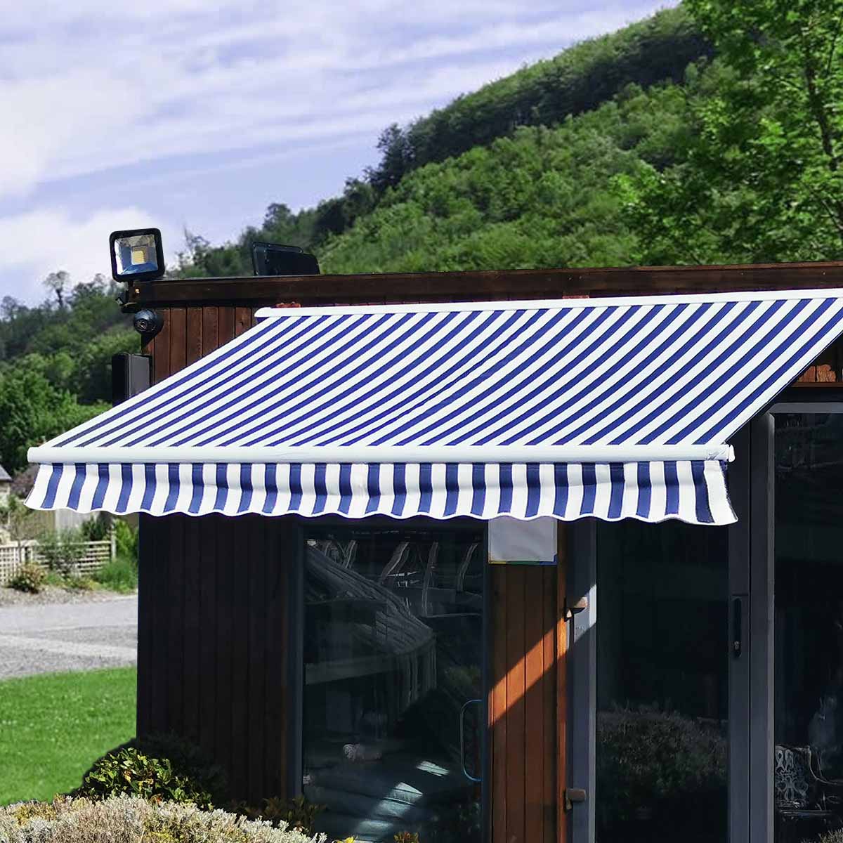 3.95m x 3m Aurora Prestige Blue and White Awning - Automatic