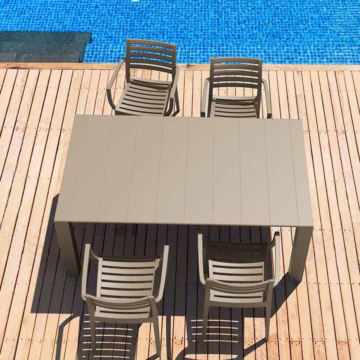 4 Artemis Chairs with 4-6 Seat Rectangular Vegas Table Set in Taupe