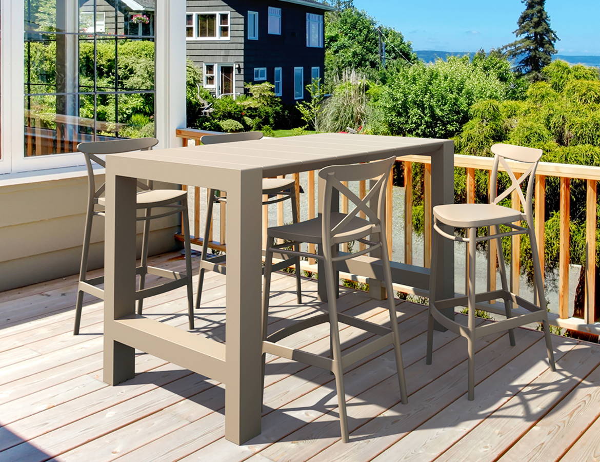 Vegas Bar 4 Seater Set with Cross Bar Stool in Taupe