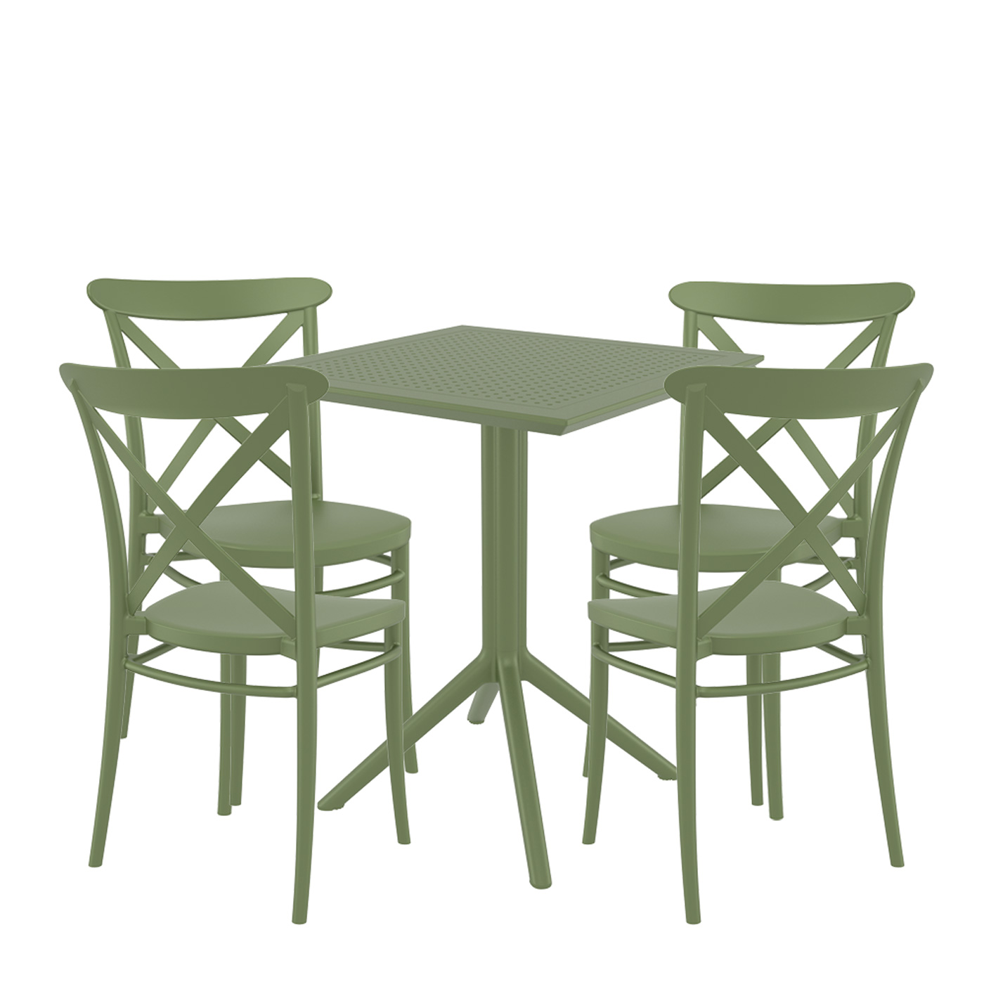 4 Cross Chairs and Sky 60cm Square Folding Table Set in Green