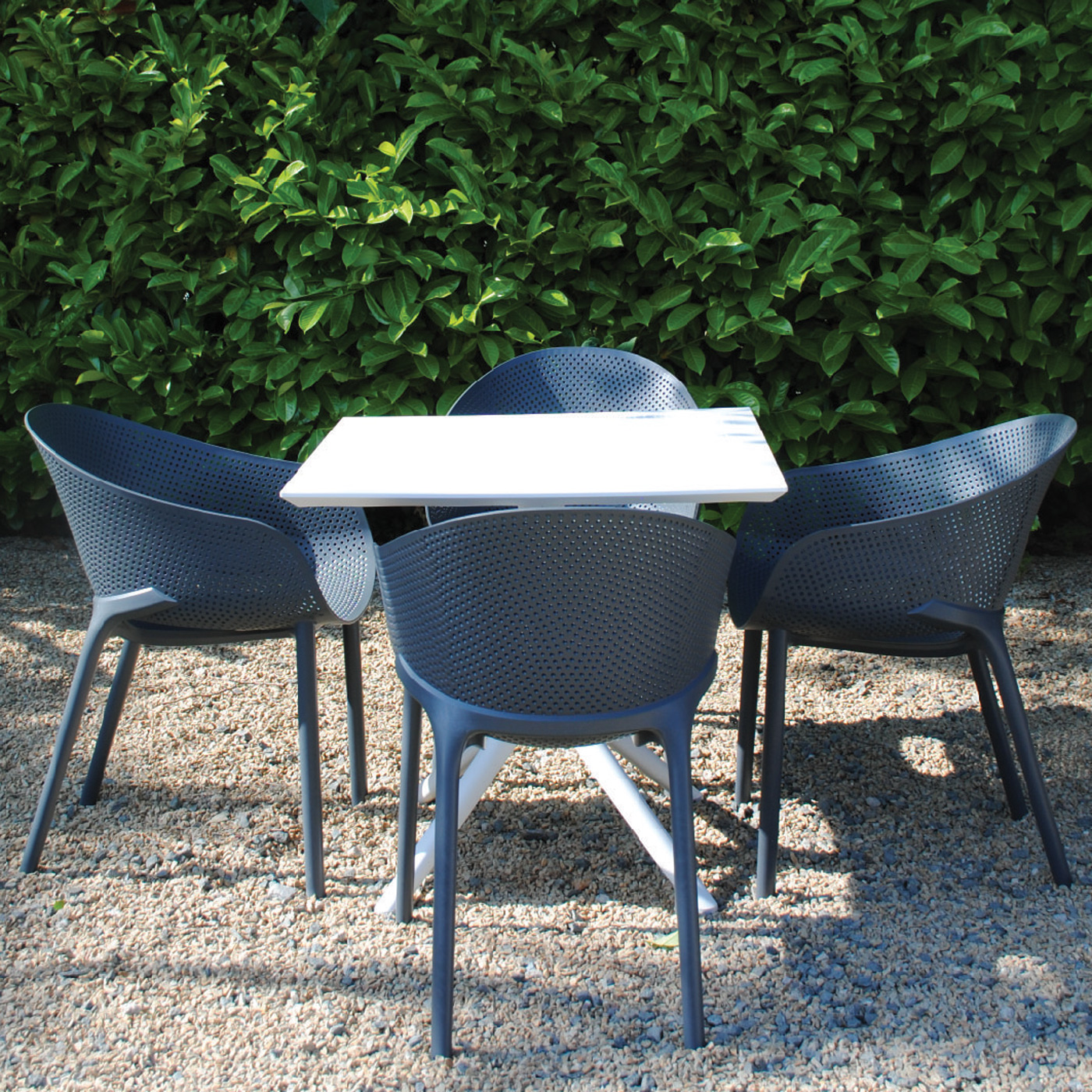 4 Seater Sky 80cm Square Table In White With Sky Pro Chairs in Grey