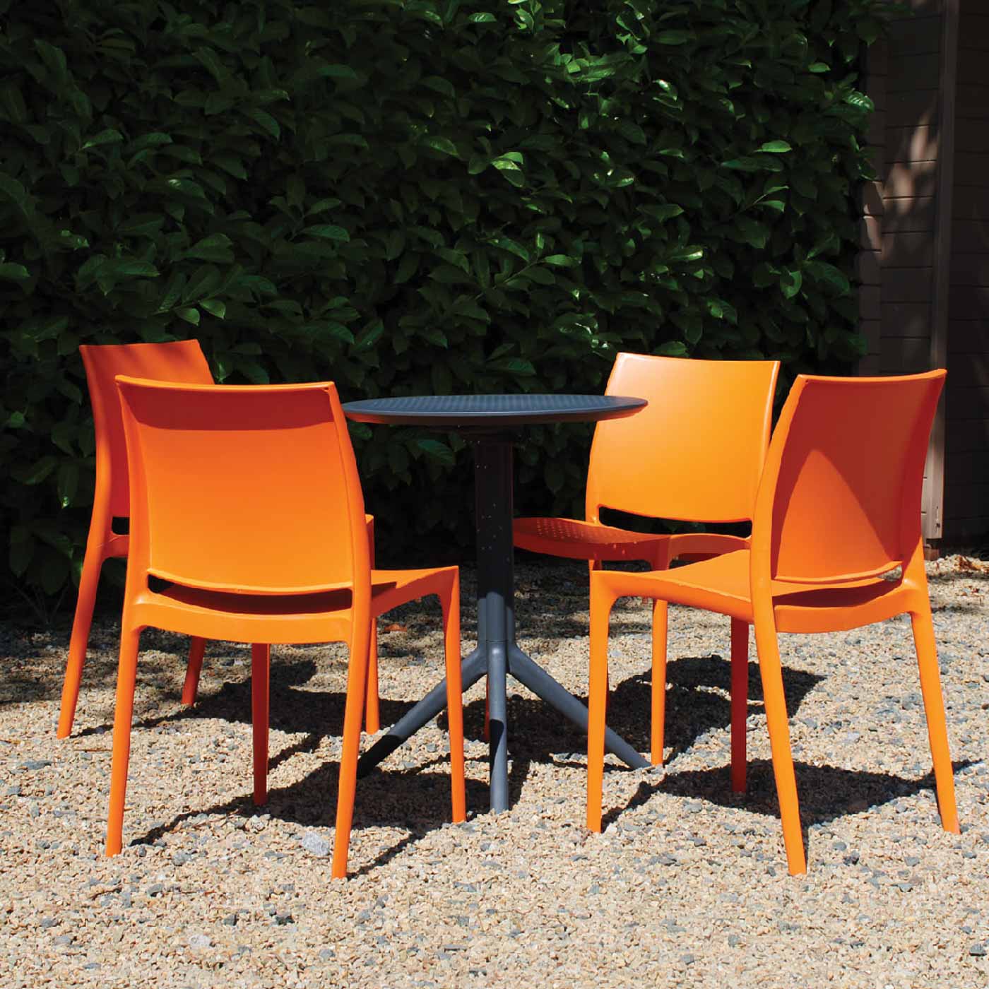 4 Seater Sky Round Folding Table in Grey with Maya Chairs in Orange