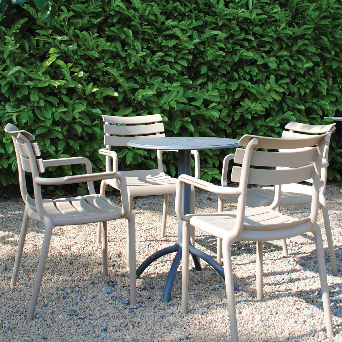 4 Seater Octopus Table in Grey with Paris Chairs in Taupe