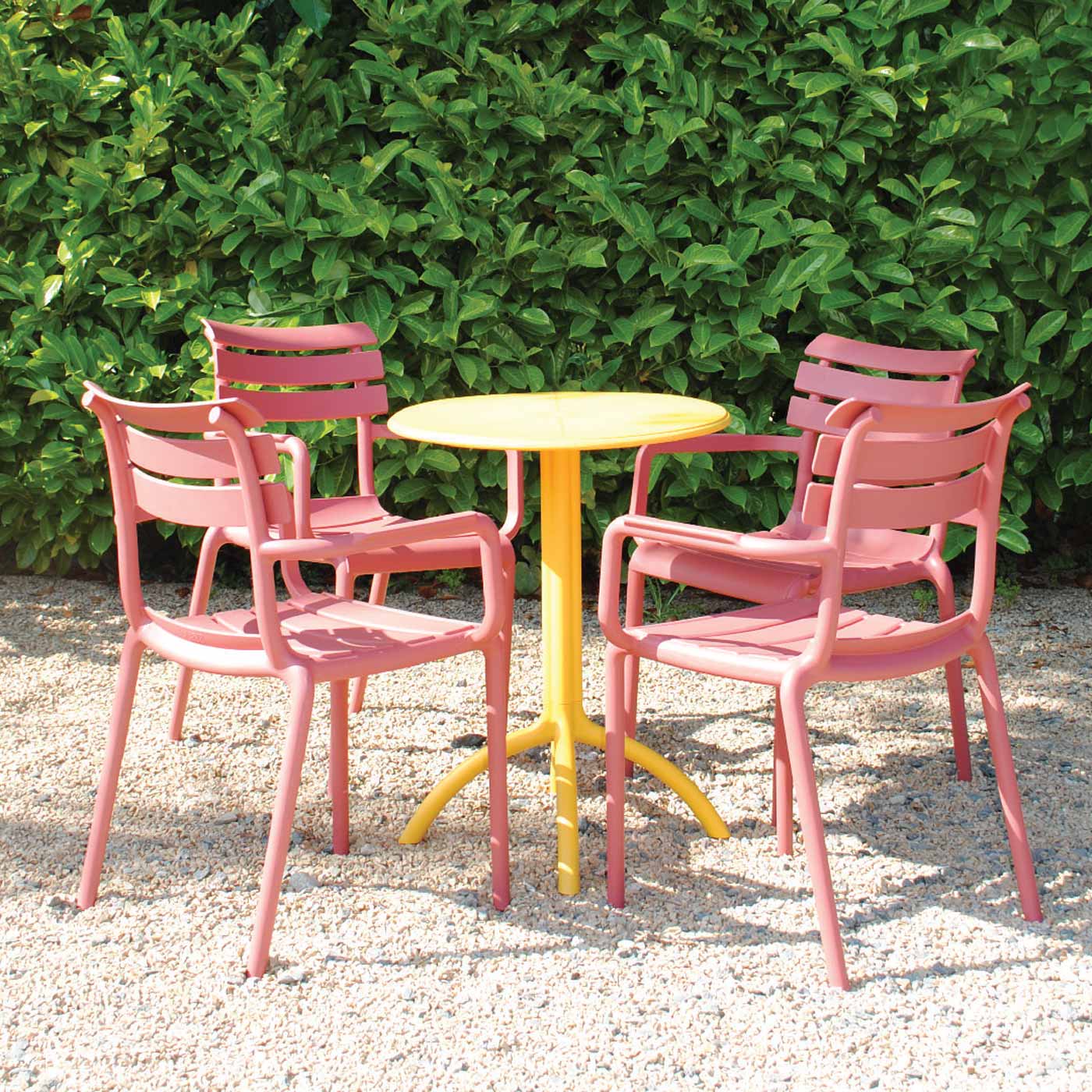 4 Seater Octopus Round Table Yellow with Paris Chairs in Marsala
