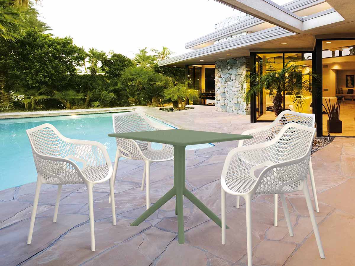 4 White Air XL Chairs and Sky 80 Green Table Set