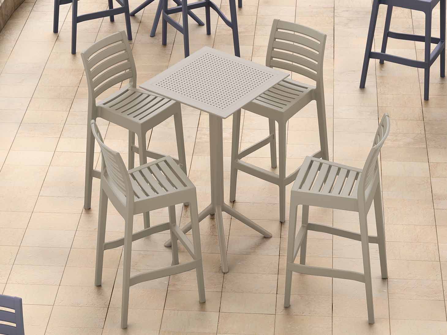 4 Ares Bar Stools and Sky Bar 60 Folding Table Set in Taupe