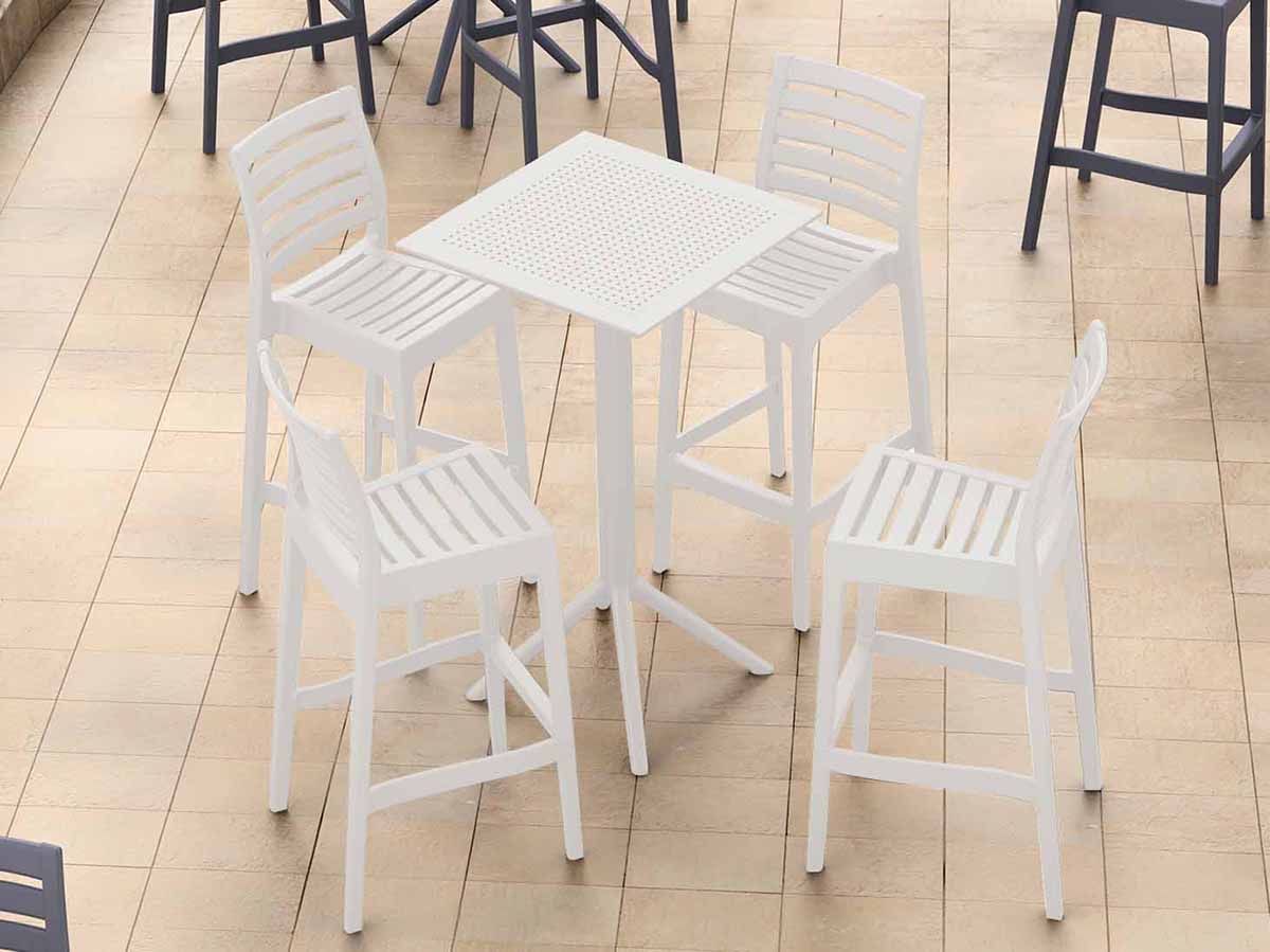 4 Ares Bar Stools and Sky Bar 60 Folding Table Set in White