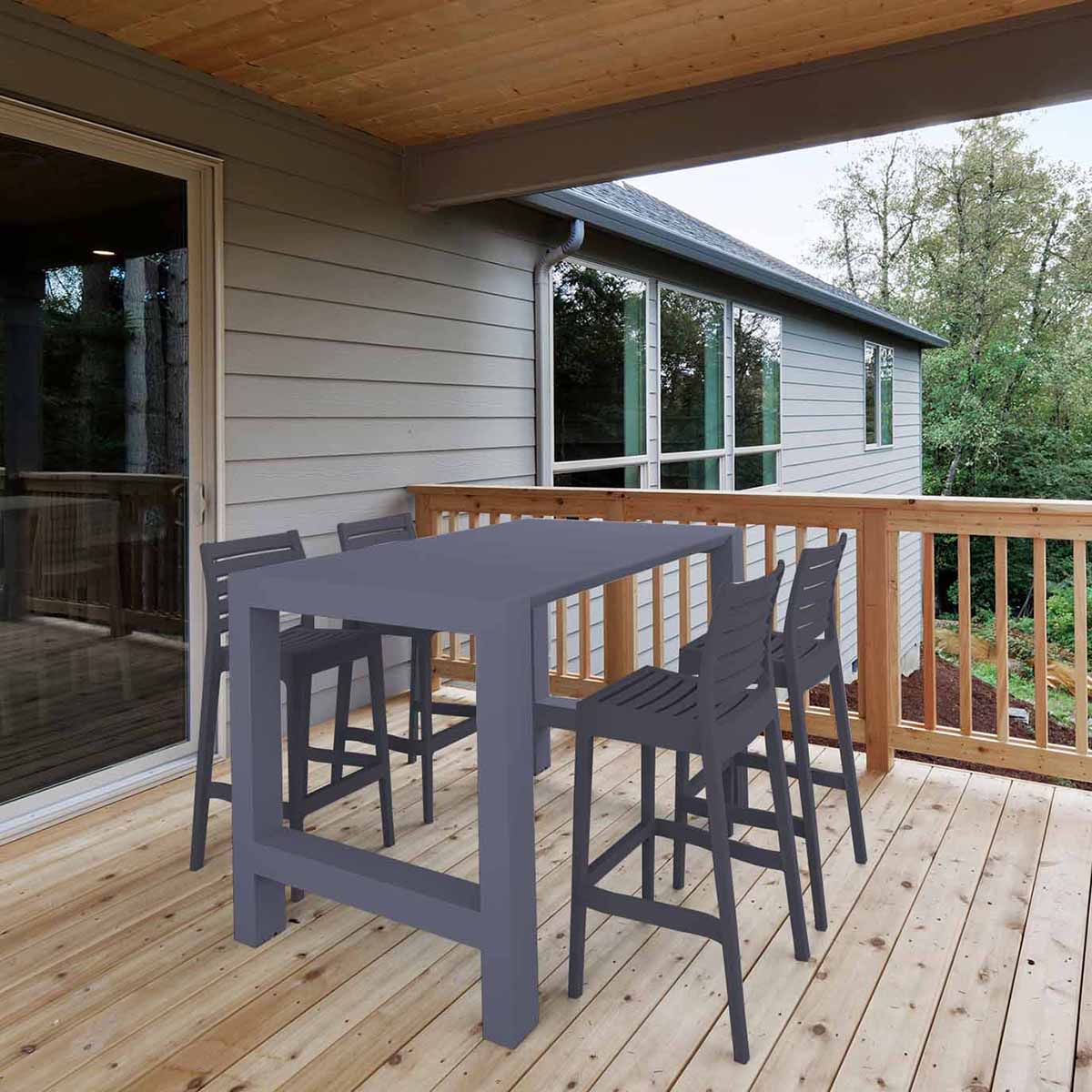 4 Ares Bar Stools and Vegas Bar Table Set in Grey