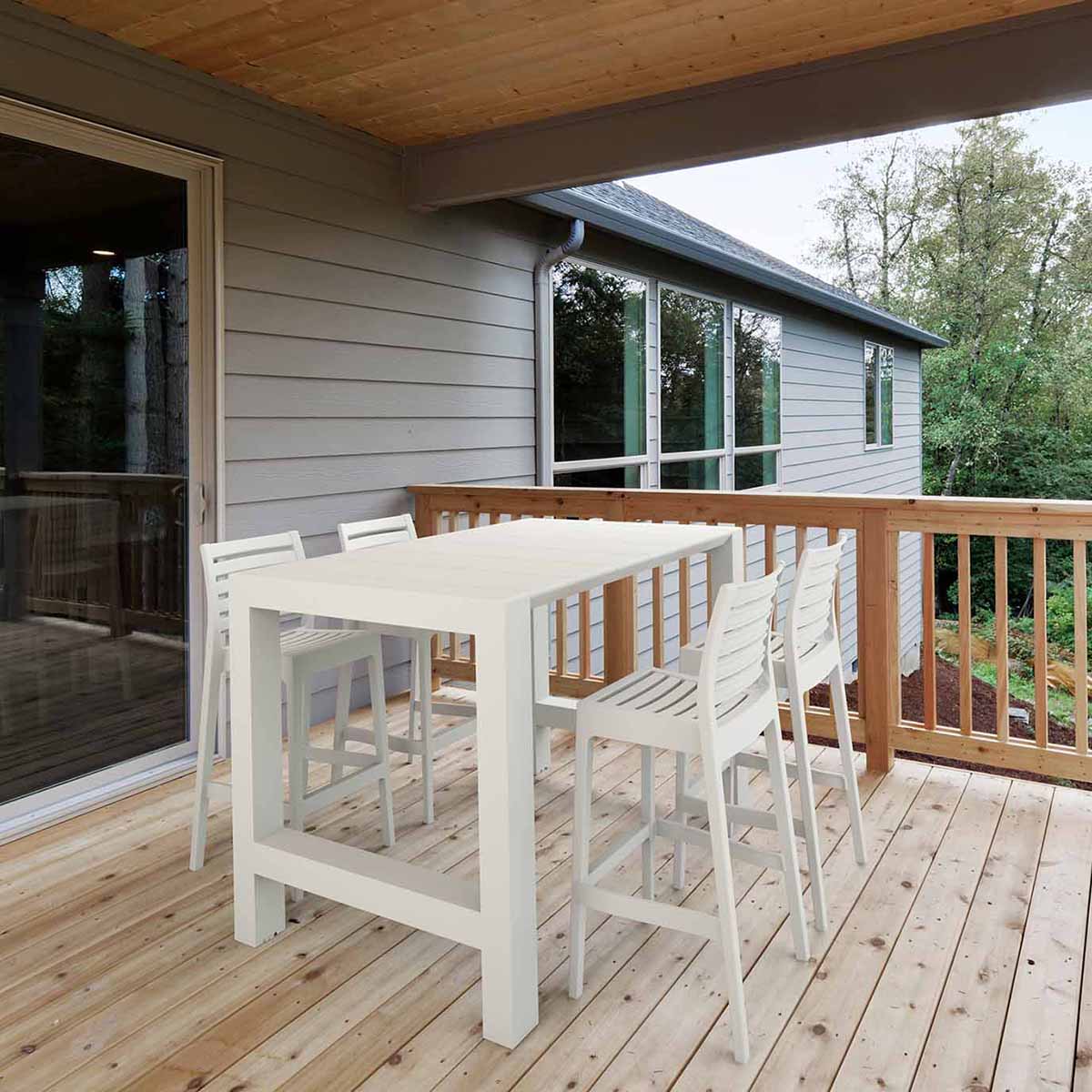4 Ares Bar Stools and Vegas Bar Table Set in White