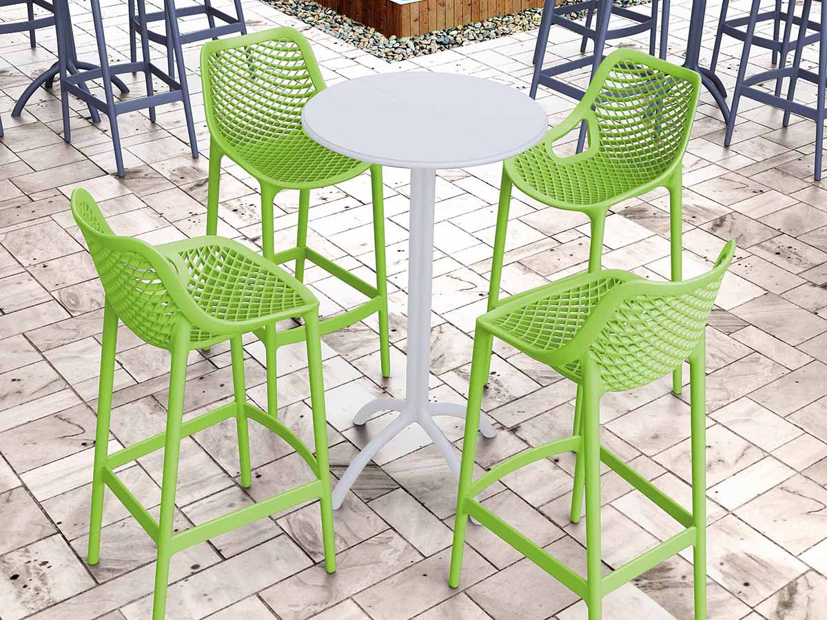 4 Green Air Bar 75 Stools and White Octopus Bar Table Set