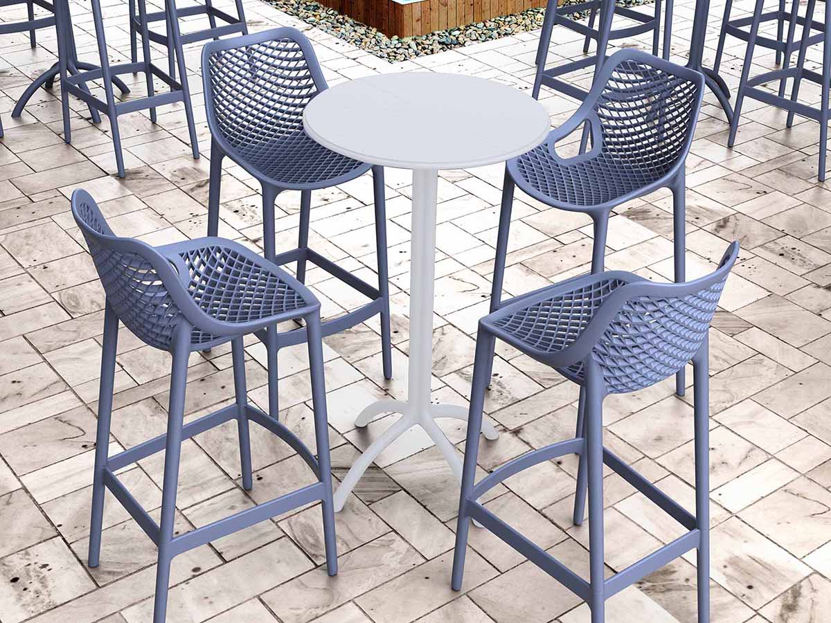 4 Grey Air Bar 75 Stools and White Octopus Bar Table Set