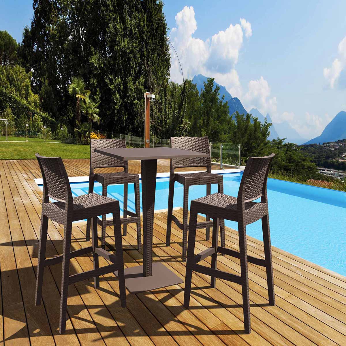 4 Jamaica Bar Chairs and Riva Bar Table Set in Brown
