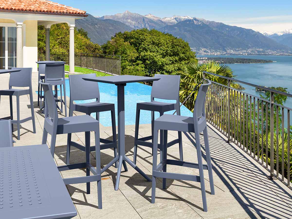 4 Maya Bar 75 Stools and Sky Bar 60 Table Set in Grey