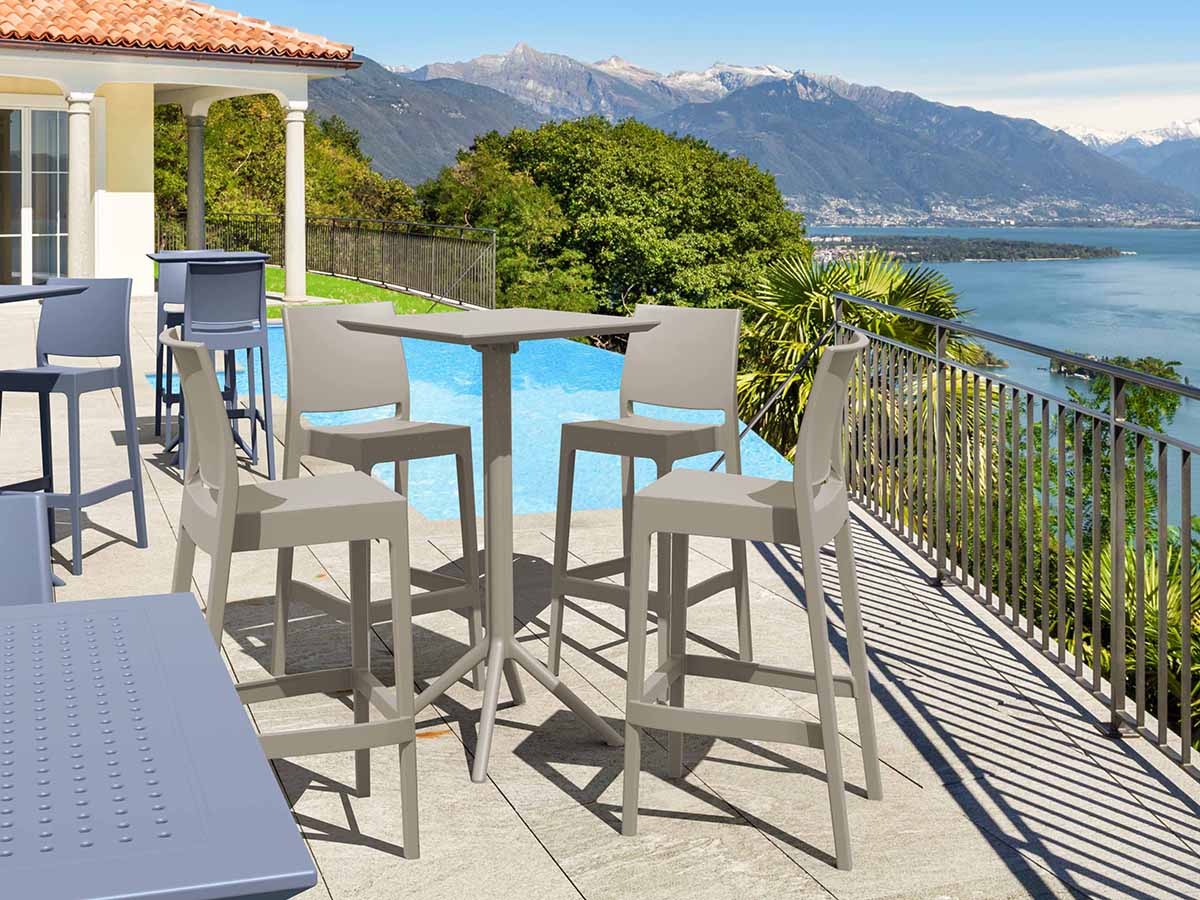 4 Maya Bar 75 Stools and Sky Bar 60 Table Set in Taupe
