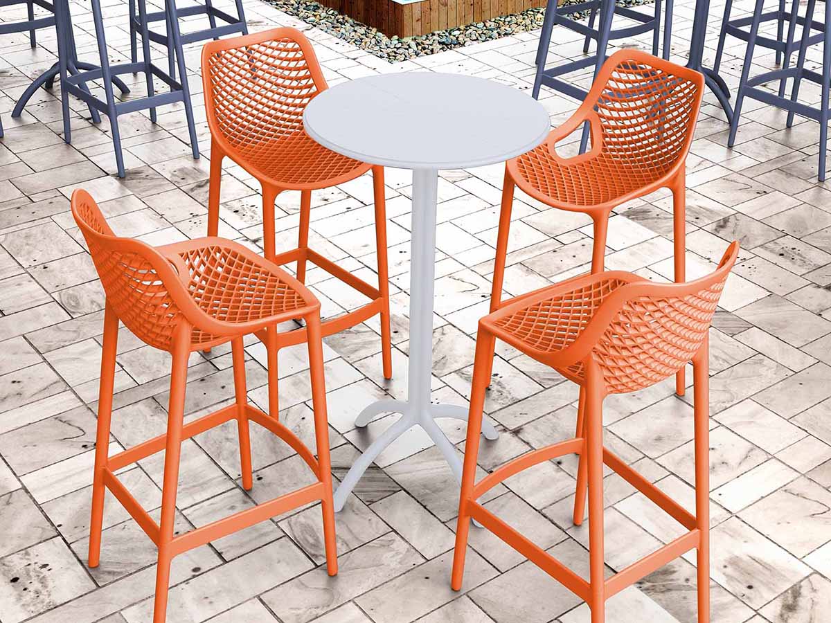 4 Orange Air Bar 75 Stools and White Octopus Bar Table Set