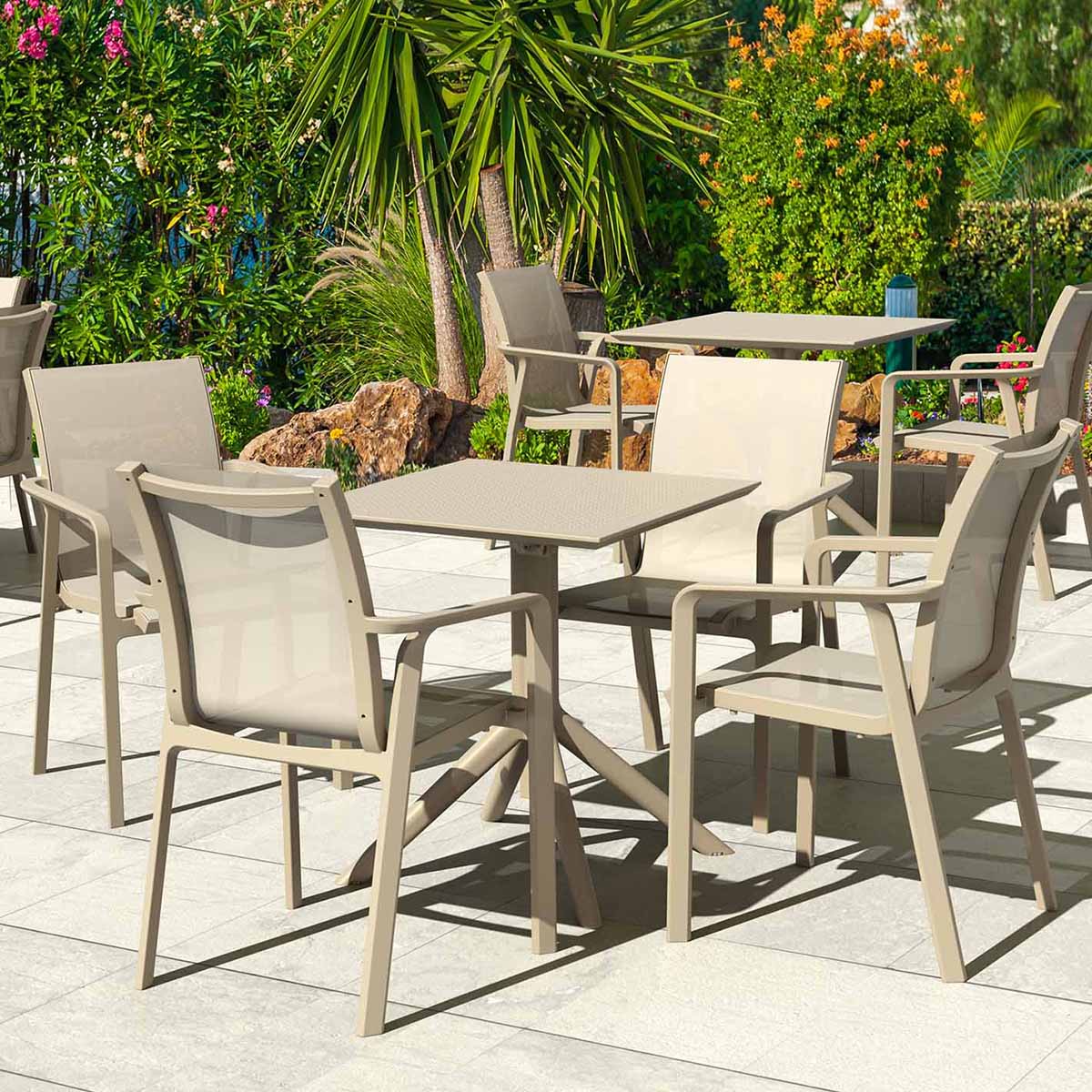 4 Pacific Chairs and Sky 60 Folding Set in Taupe