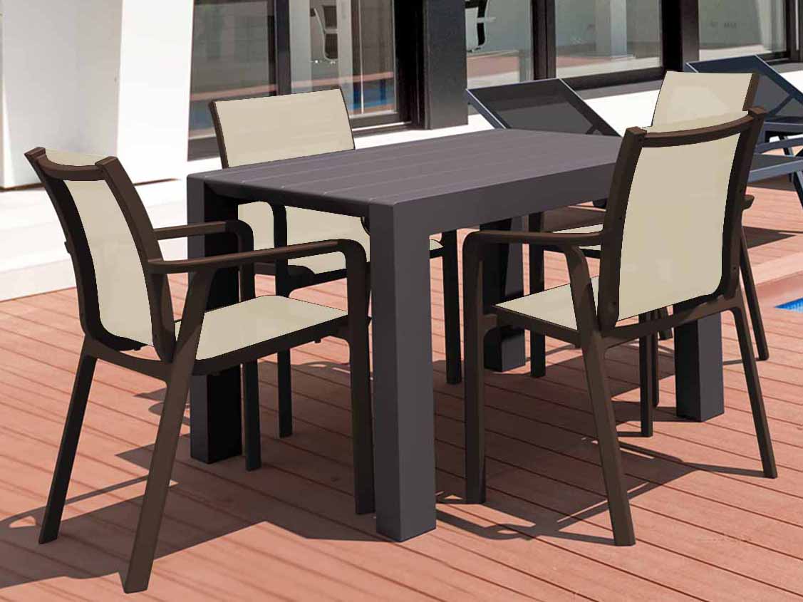 4 Pacific Chairs and Vegas Small Table Set in Brown