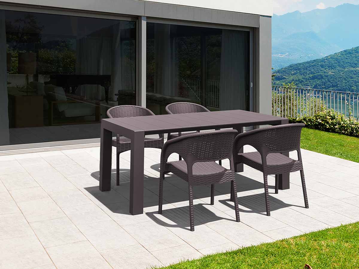 4 Panama Chairs and Vegas Table Set in Brown
