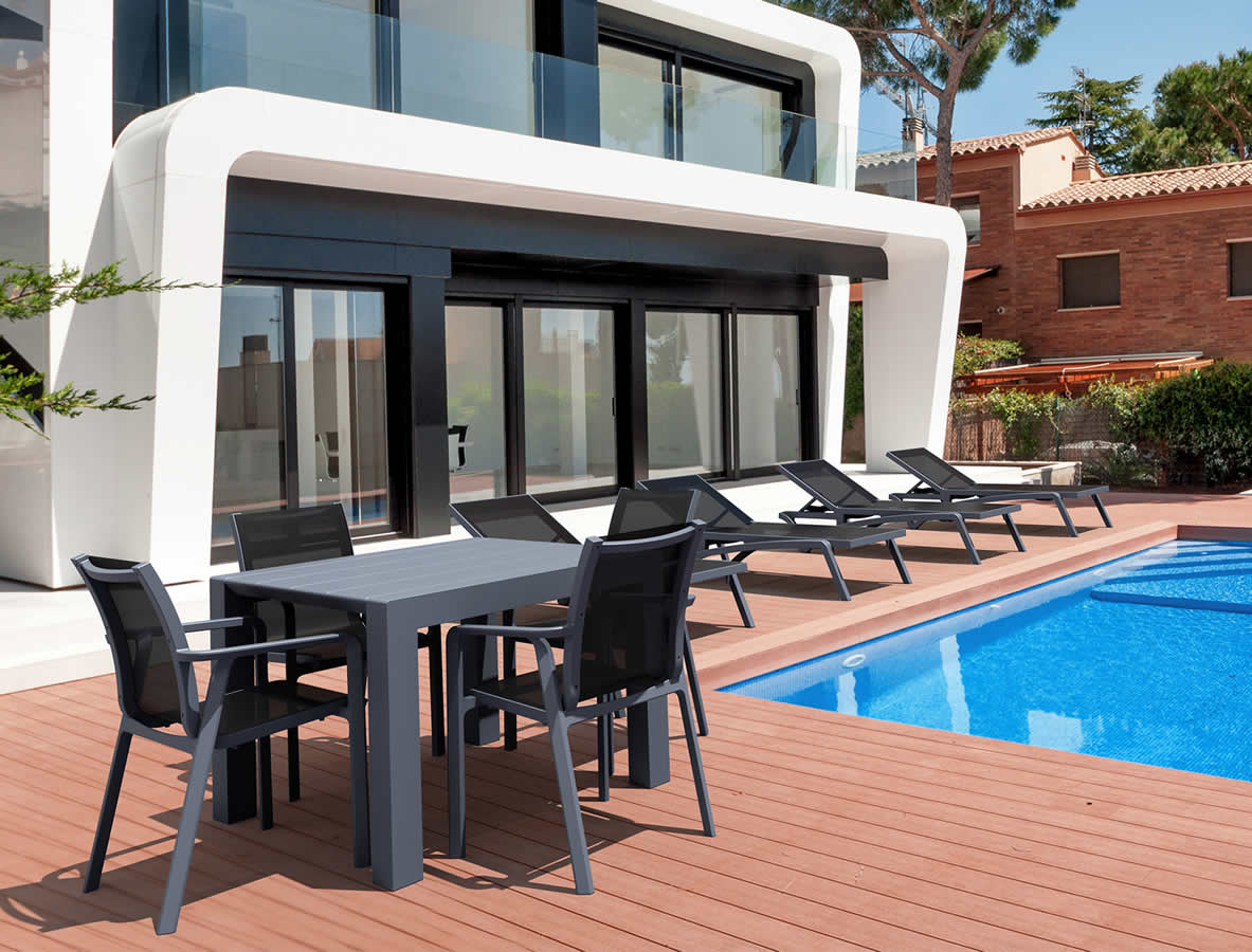 Vegas 4 Seater Table with Pacific Chairs Set in Grey