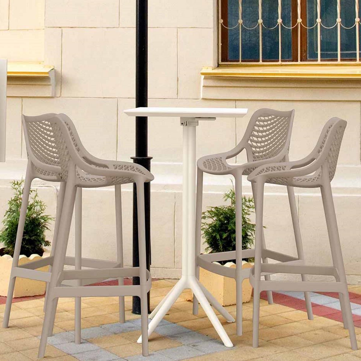 4 Taupe Air Bar Chairs and White Sky Bar Table Set
