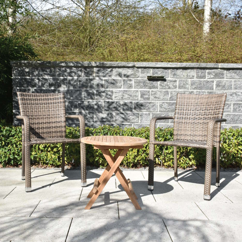 2 Seater Round Teak Coffee Table With Oliveira Chairs in Natural