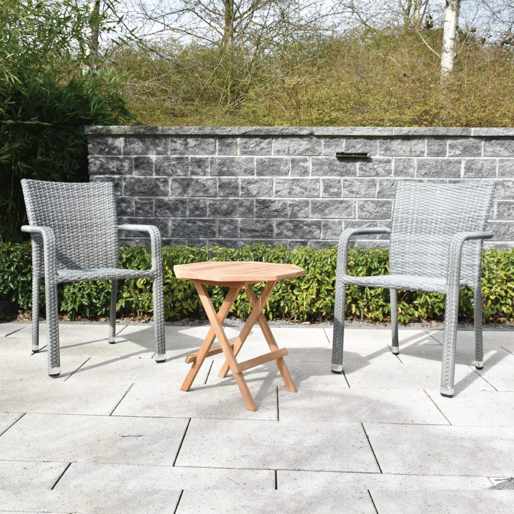2 Seater Octagonal Teak Coffee Table With Oliveira Chairs in Grey