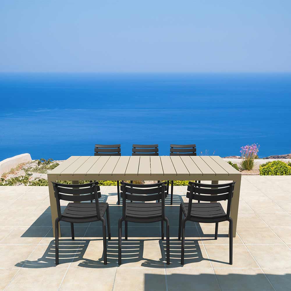 Atlantic Medium 6 Seater Set Table In Taupe With Paris Chairs in Black