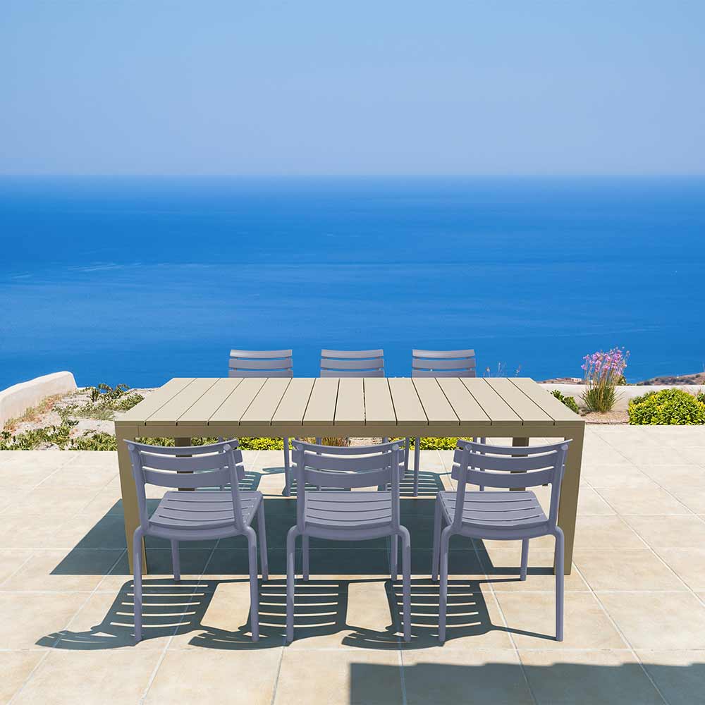 Atlantic Medium 6 Seater Set Table In Taupe With Paris Chairs in Grey