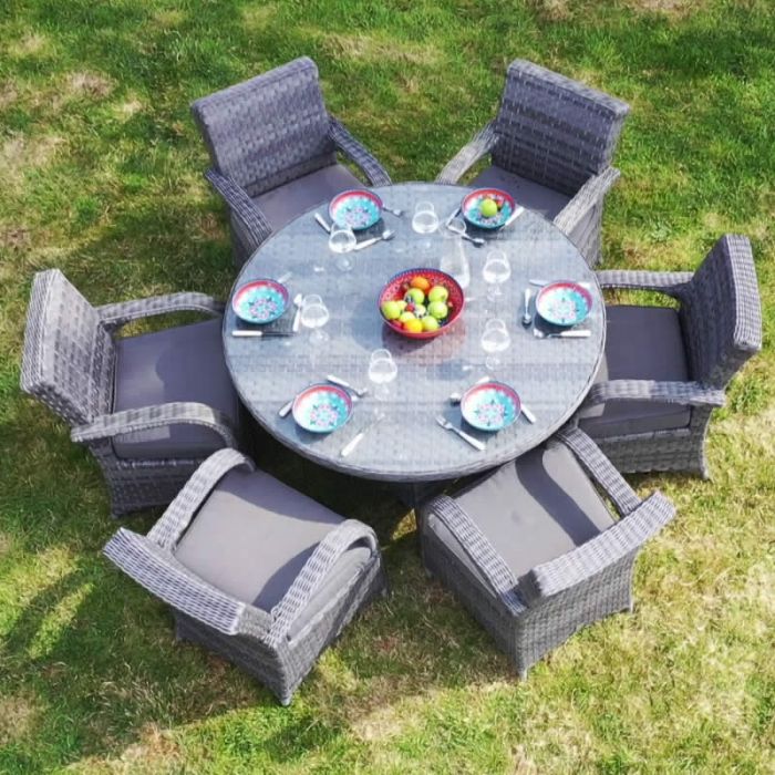 Chicago Chair 6 Seater Round Rattan Garden Set - Grey