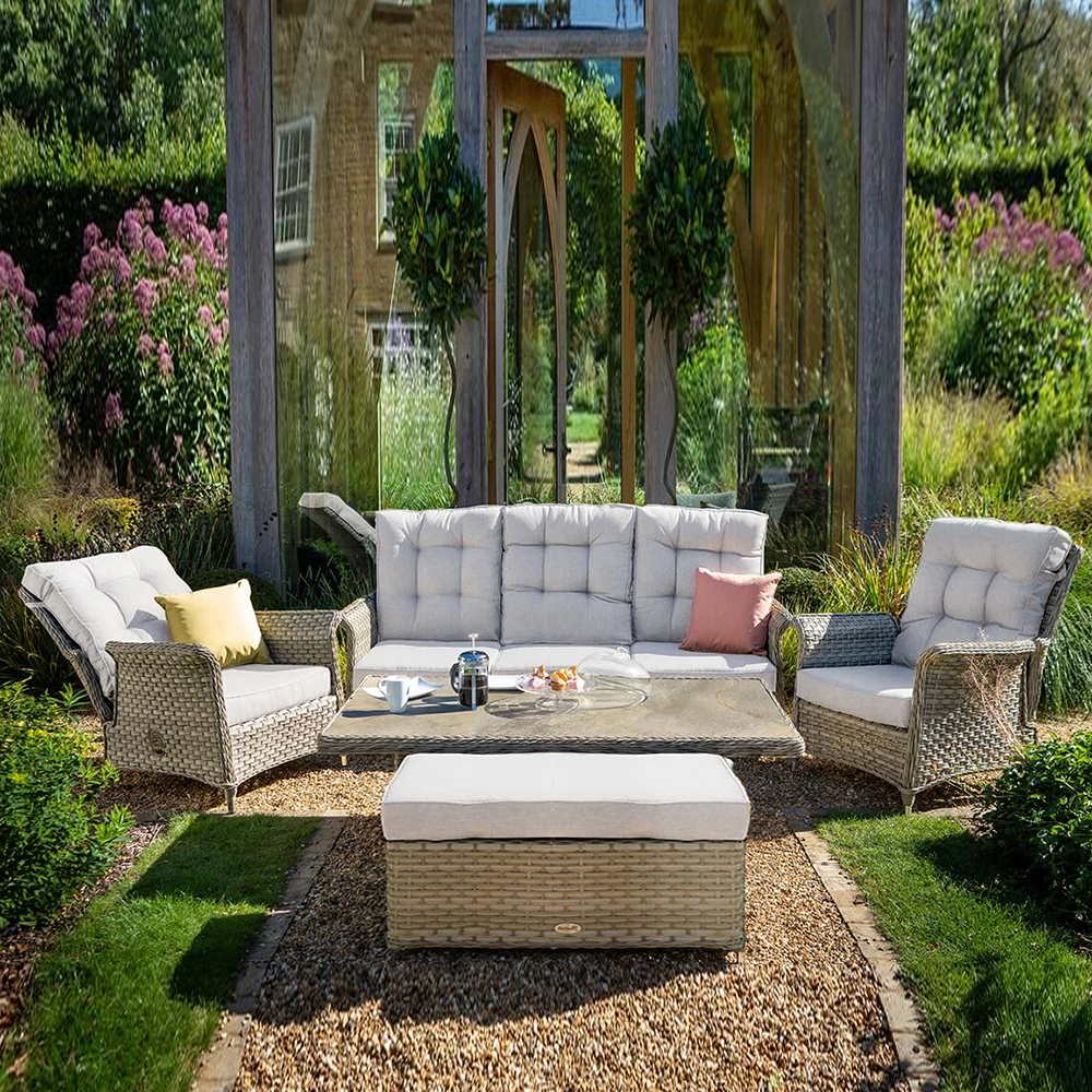 Heritage Rattan 3 Seat Grand Reclining Lounge Set with Rectangular Rising Table