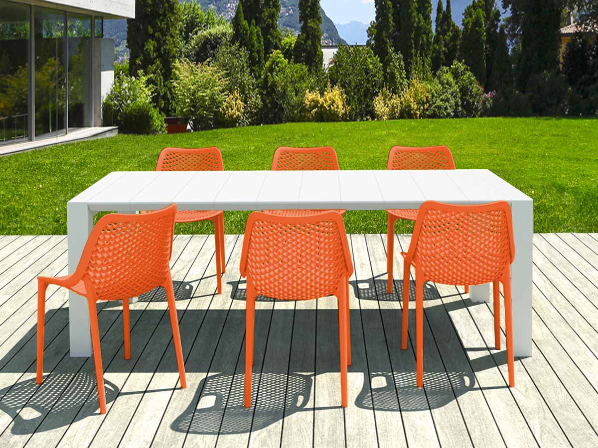 6 Orange Air Chairs and White Vegas Medium Set