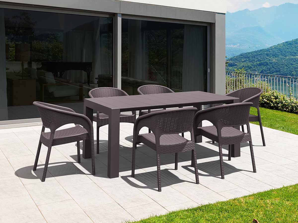 6 Panama Chairs and Vegas Medium Table Set in Brown