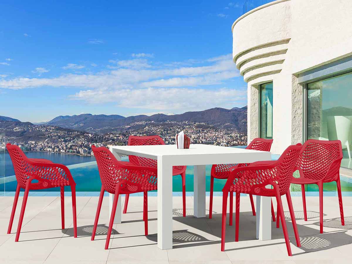 6 Red Air XL Chairs and White Vegas Medium Set