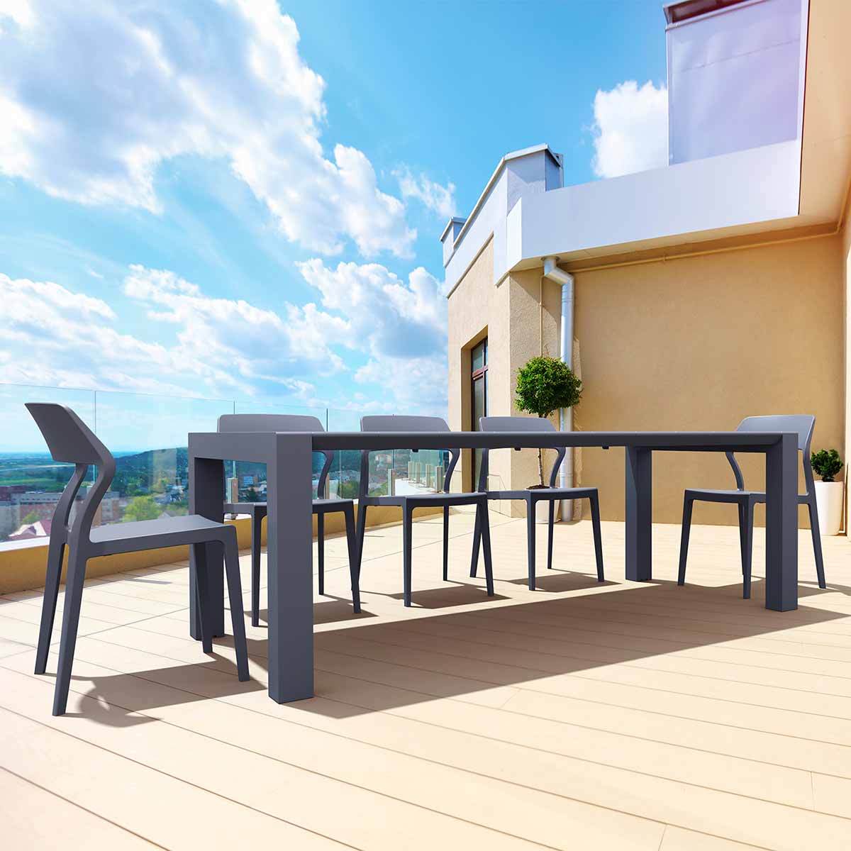 6 Snow Chairs and Vegas Medium Table Set in Grey