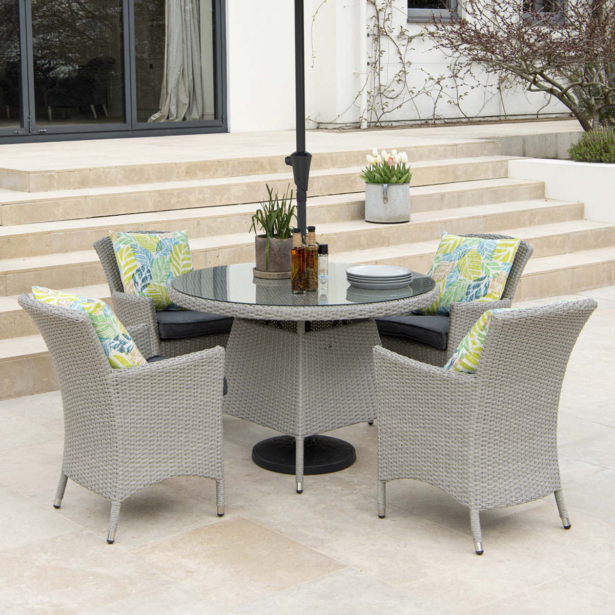 Cloud 4 Seat Round Rattan Dining Set