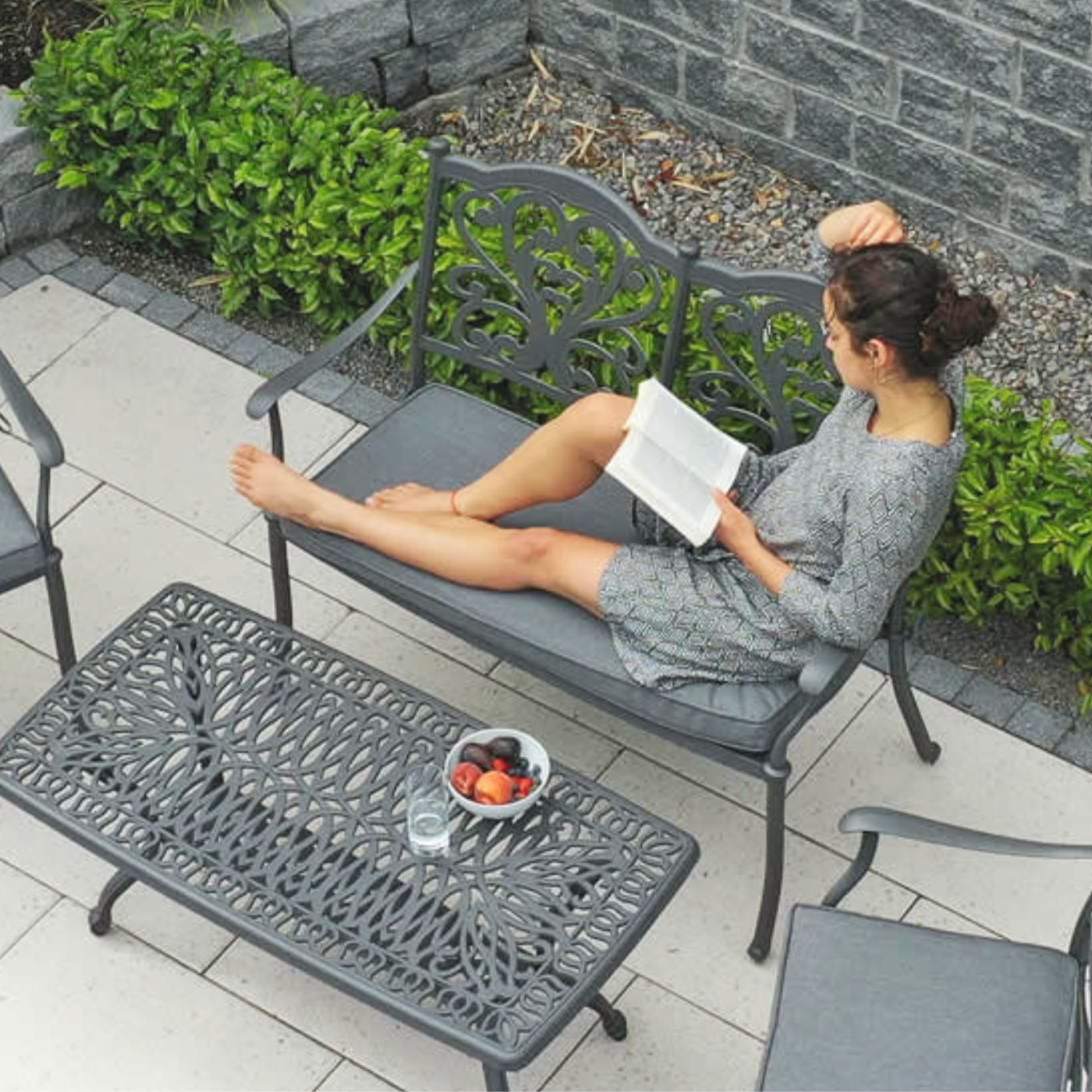Sapphire Cast Aluminium Bench in Grey with Cushion