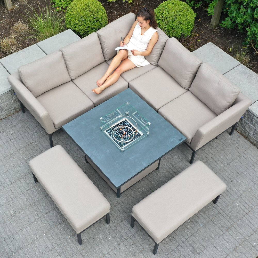 Galaxy Corner Fire Pit Dining Set - Taupe