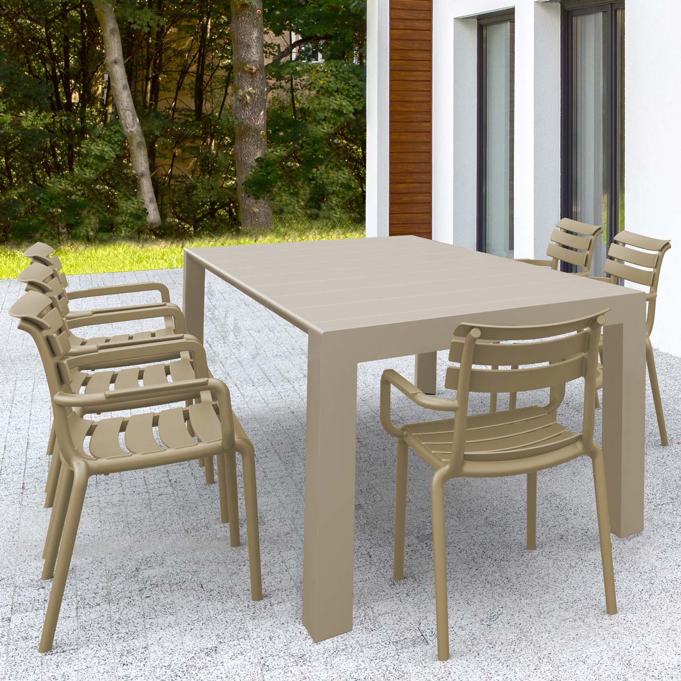 Vegas Medium 6 Seater Set Table with Paris Chairs in Taupe