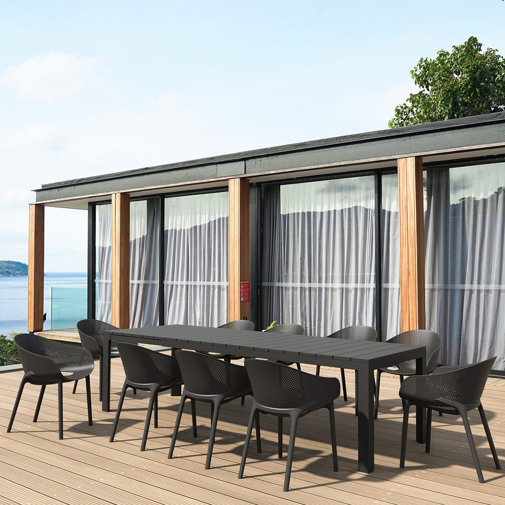 Vegas XL 10 Seater Set Table With Sky Pro Chairs in Black