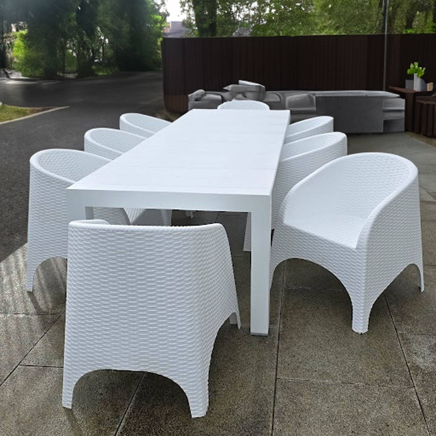 8 Seater Vegas Table Set with Aruba Chairs - White