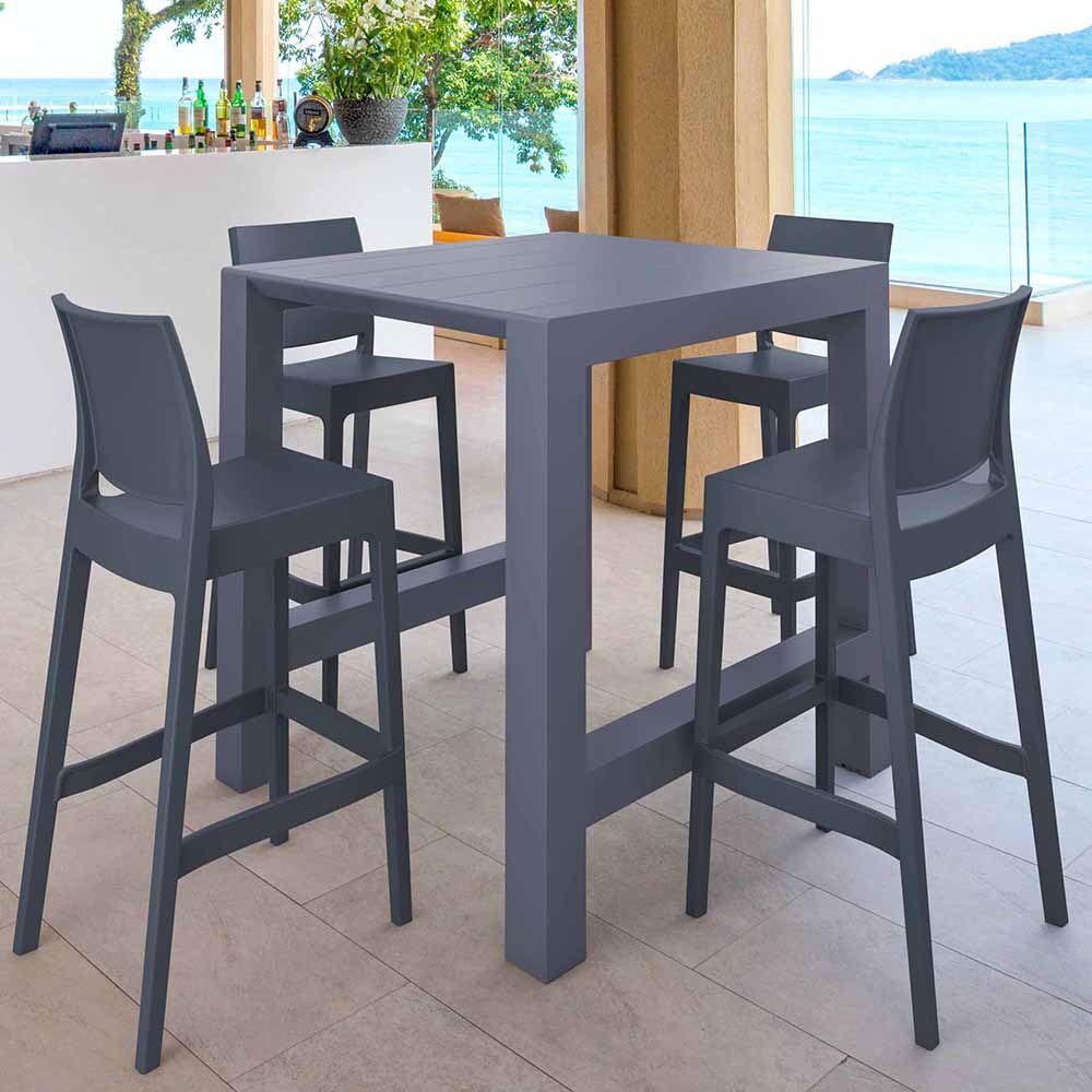 4 Maya Bar Chairs and Vegas Bar Table Set in Grey