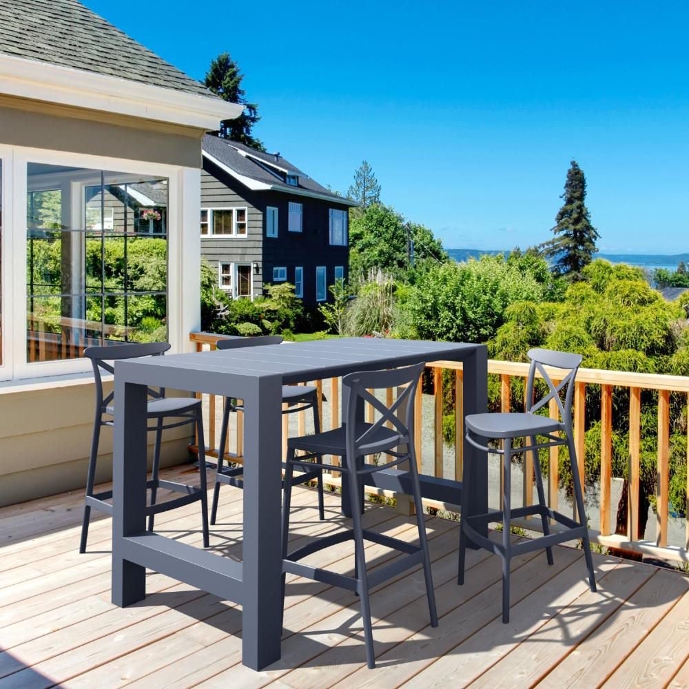 Vegas 4 Seater Bar Set with Cross Bar Stools in Grey