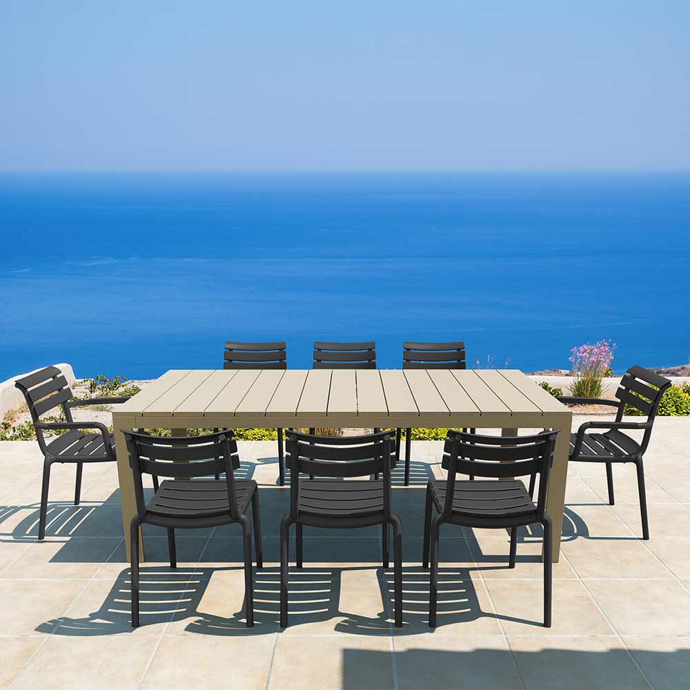 Atlantic XL 8 Seater Set Table In Taupe With Paris Chairs in Black