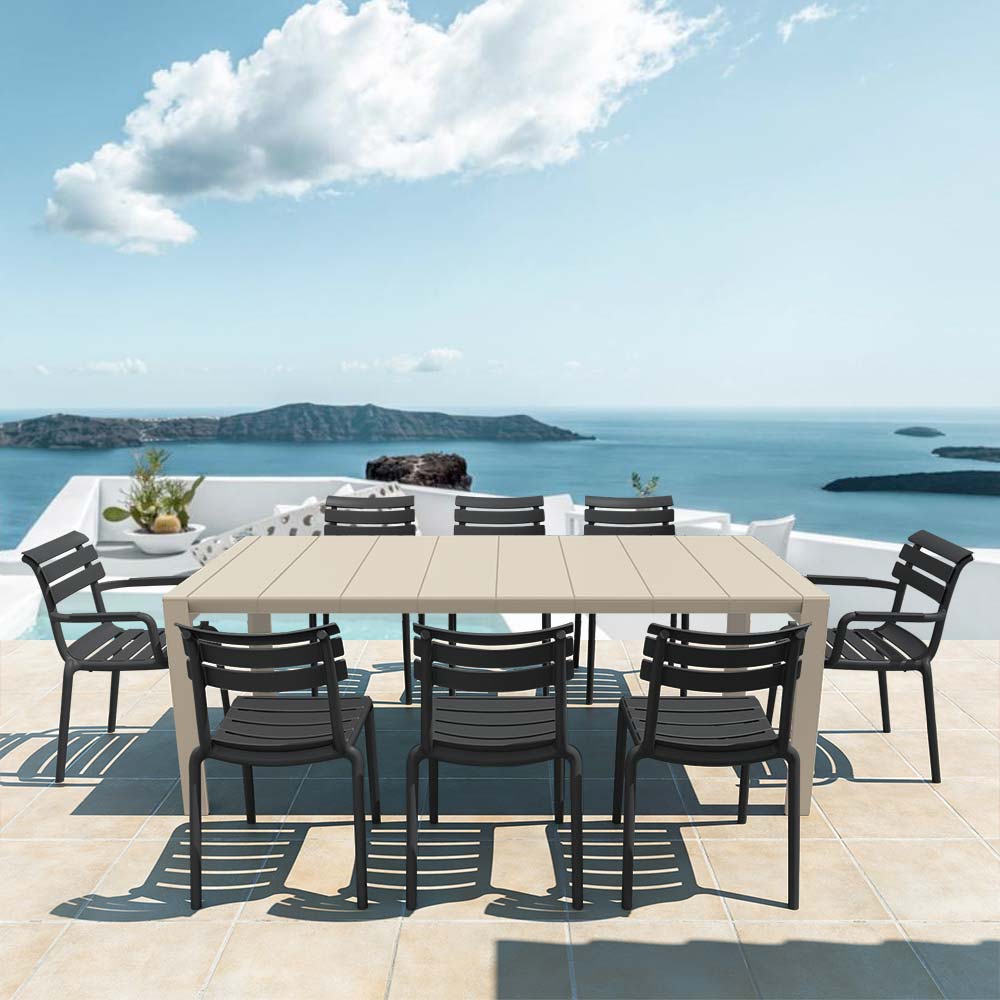 Vegas XL 8 Seater Set Rectangular Table in Taupe with Paris Chairs in Black