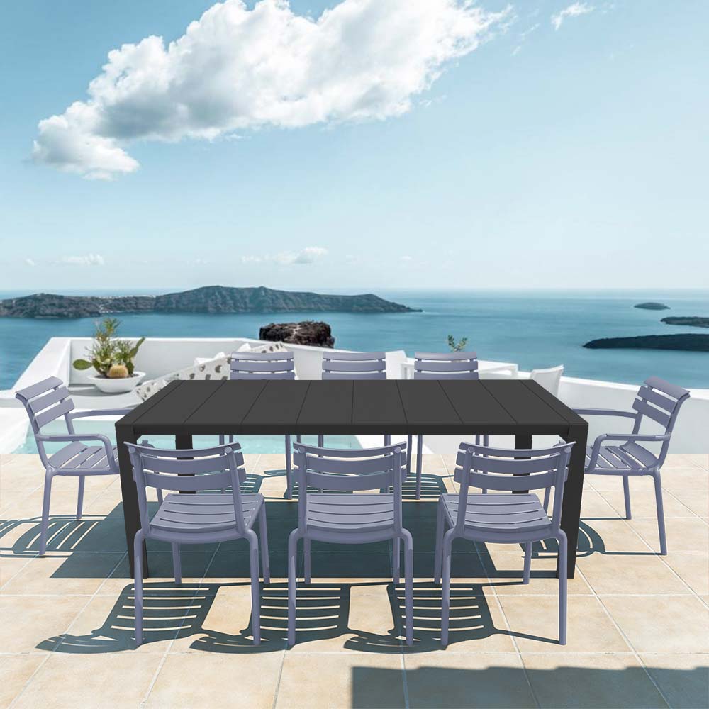 Vegas XL 8 Seater Set Table in Black with Paris Chairs in Grey