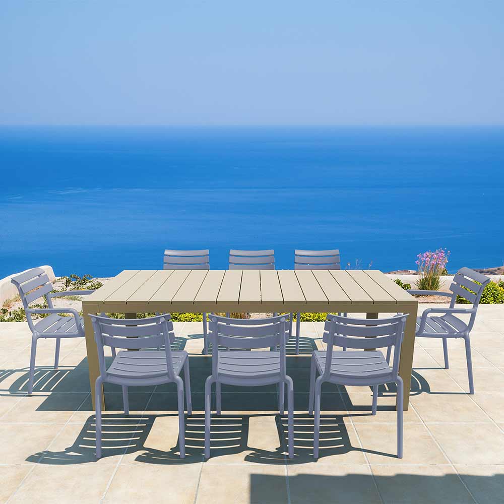 Atlantic XL 8 Seater Set Table In Taupe With Paris Chairs in Grey
