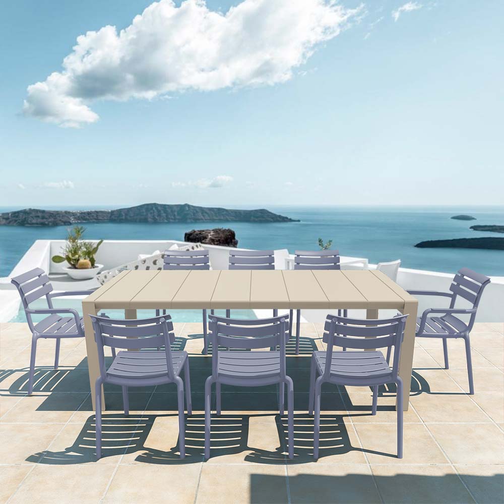 Vegas XL 8 Seater Set Rectangular Table in Taupe with Paris Chairs in Grey