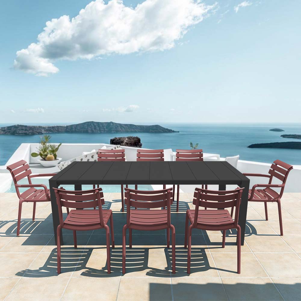 Vegas XL 8 Seater Set Table in Black with Paris Chairs in Marsala